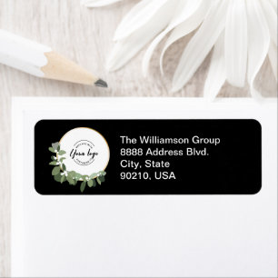 Modern Holiday Wreath Company logotyp svart Grön Returadress Etikett