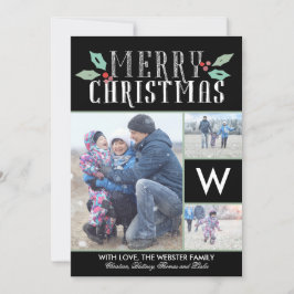 Modern Hollies Monogram 3 Photo jul Julkort