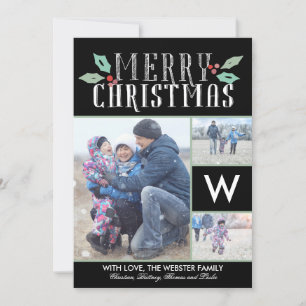 Modern Hollies Monogram 3 Photo jul Julkort