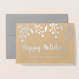 Modern Holly Berry & Foliage | Holiday Greetings Folierat Kort