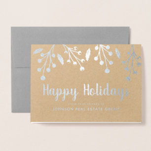 Modern Holly Berry & Foliage Holiday Greetings Folierat Kort