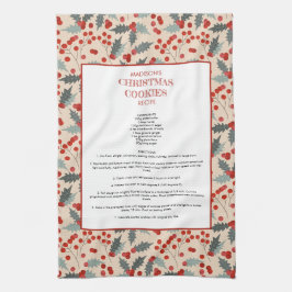 Modern Holly Berry jul Botanical Recipe Kökshandduk