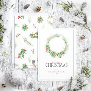Modern Holly Berry Wandan God jul Julkort