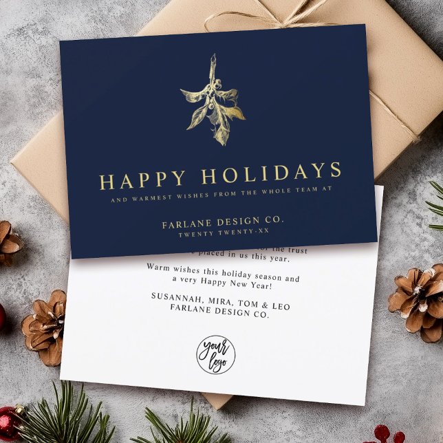 Modern Holly | Elegant Guld-flottan Julkort (Skapare uppladdad)