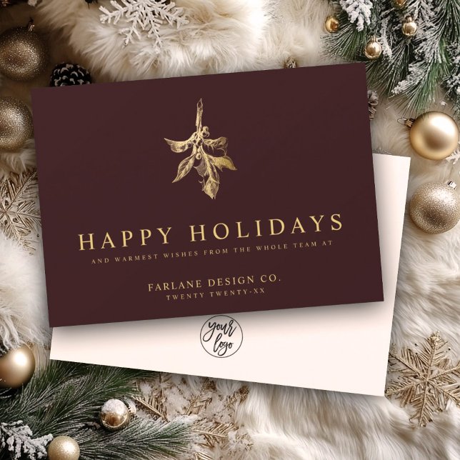 Modern Holly | Elegant Guld Red Business Julkort (Skapare uppladdad)