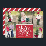 Modern Holly Jolly Photo Collage jul Red Julkort<br><div class="desc">Den här roligten har ett modernt kort snyggt-typografi,  läsning,  "Holly Jolly" och fem fotomallar. Bakgrunden färg på baksidan av kortet kan anpassas till vilken färg du vill!</div>