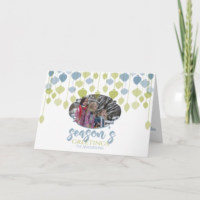 Modern Holly Jolly PHOTO Helgdag Baubles Kort (Framsida)