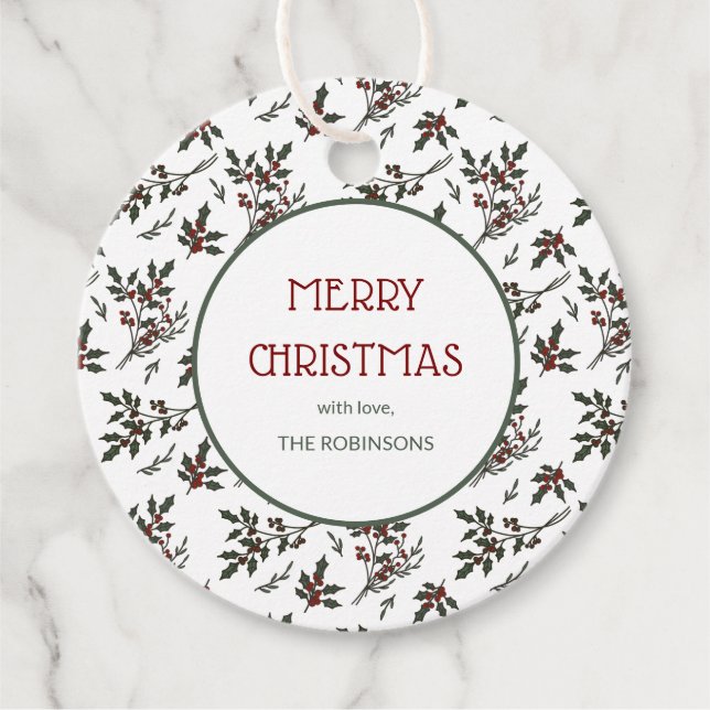 Modern Holly-jul Botaniska Berries Mönster Gåvor Etiketter (Framsida)