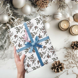 Modern Holly-julfabrik Berries Winter White Presentpapper