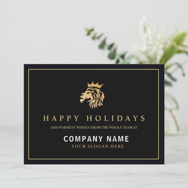 Modern Holly | Lejona Logotypen elegant Guld Julkort (Stående Fram)