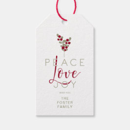 Modern Holly Minimalist Christmas Peace Love Joy Presentetikett