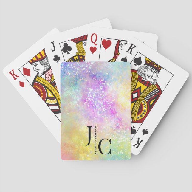 Modern Holo Opal Snyggt Professionell Monogram Casinokort (Baksidan)