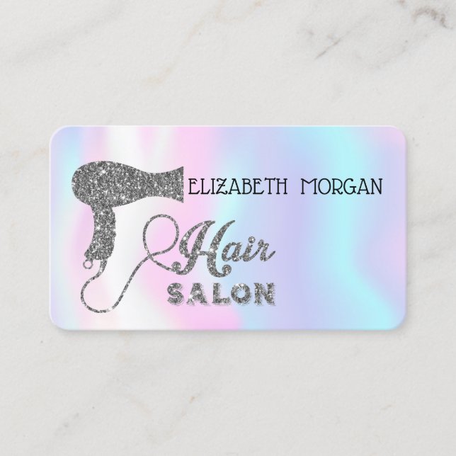 Modern holografi,Silver Hairdryer,Hair Salon Visitkort (Framsida)