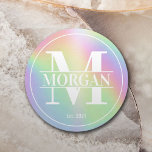 Modern Holografisk Anpassningsbar Family Monogram  Underlägg Papper Rund<br><div class="desc">Modern Holografisk Anpassningsbar Familj Monogram Namn Underlägg.</div>
