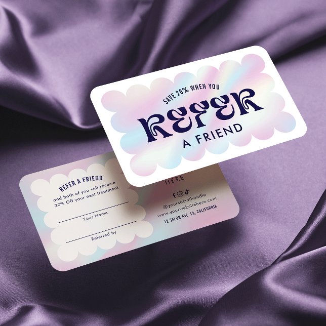 Modern holografisk återloppslåsning hänvisar till  rabattkort (Trendy holographic effect referral cards with space for your logo and custom discount offer)