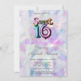 Modern Holografisk Ballong Sweet 16 Inbjudningar