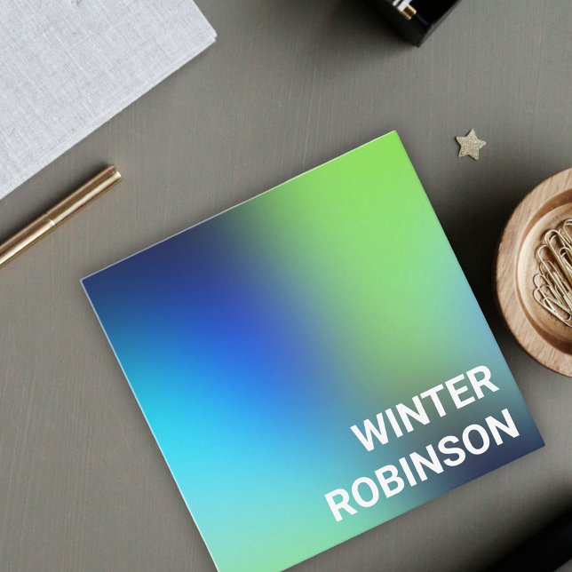 Modern holografisk blåfärgad grönt turkos fyrkantigt visitkort (Hologram gradient design for stylish business card )