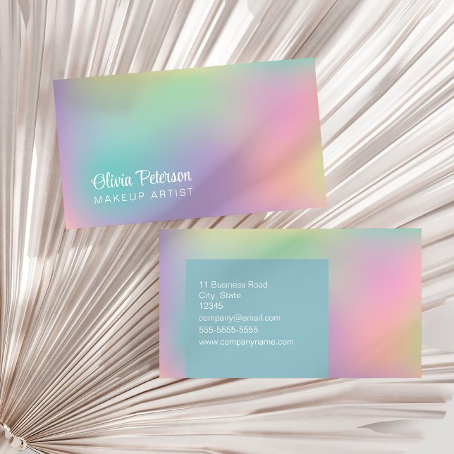 Modern holografisk Elegant, vitt skript Visitkort (Modern Holographic Elegant White Script Business Card on a white dry palm leaf.)