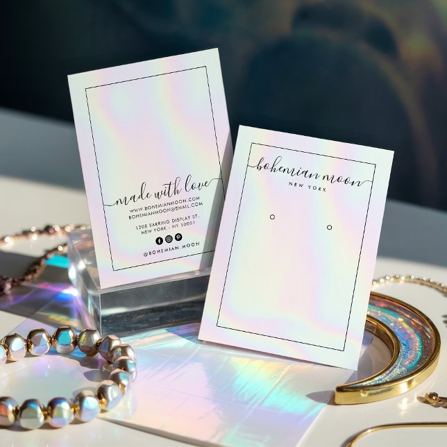 Modern holografisk encorn-visning visitkort (Modern holographic unicorn script earring display)