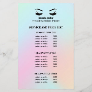 Modern Holografisk EYELASH SALON SERVICE LIST Flygblad