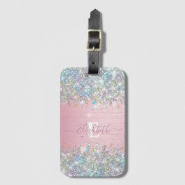 Modern  holografisk Faux Glitter Monogram Bagagebricka
