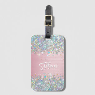 Modern holografisk Faux Glitter Monogram Bagagebricka