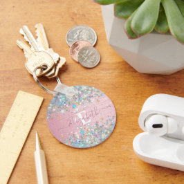 Modern  holografisk Faux Glitter Monogram Nyckelring