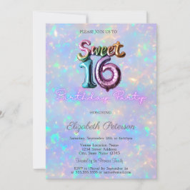 Modern Holografisk Iridescent Ballong Sweet 16 Inbjudningar