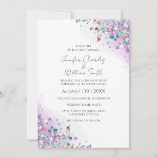 Modern Holografisk Lila Glitter Sparkles White Inbjudningar