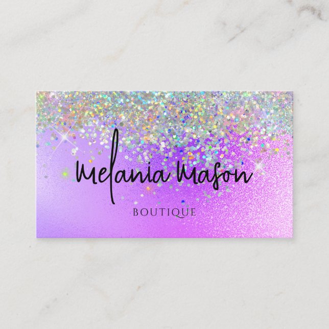Modern Holografisk Lila i Glitter Boutique-affären Visitkort (Framsida)