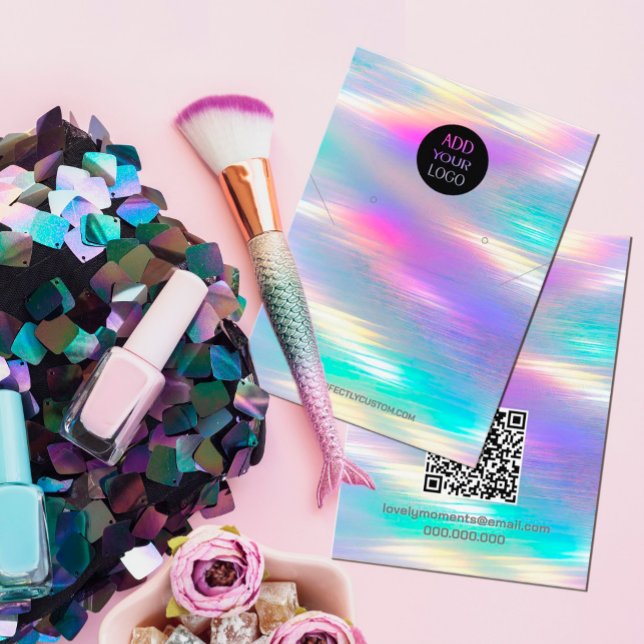 Modern Holografisk Logotyp QR Code necklace örring Visitkort (#zazzlemade #earringdisplay #girly #unicorn #holographic #earringdisplayholder #holographicrainbow)