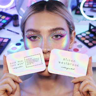 Modern holografisk makeup artist pastel rainbow visitkort