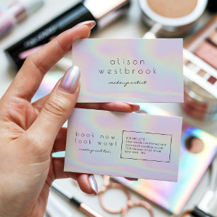 Modern holografisk makeup artist pastel rainbow visitkort