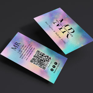 Modern holografisk monogram QR-kod & sociala medie Visitkort