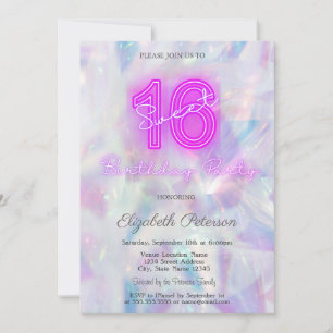 Modern Holografisk Neon Sweet 16 Inbjudningar