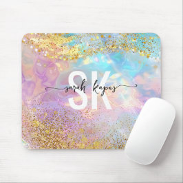 Modern holografisk opalsten iriserande monogram musmatta