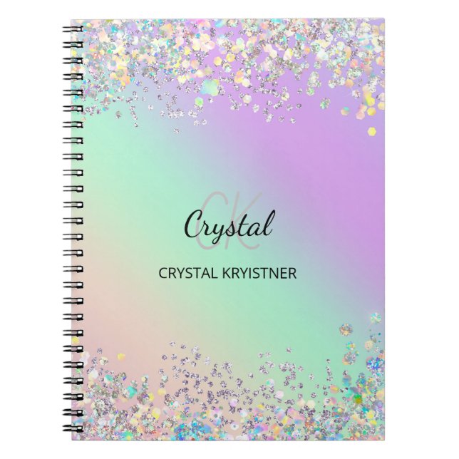 Modern Holografisk pastel Glitter Anteckningsbok (Framsidan)