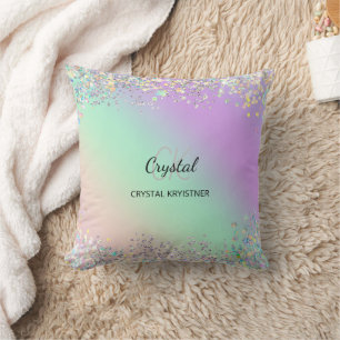 Modern Holografisk pastel Glitter Monogram Kudde