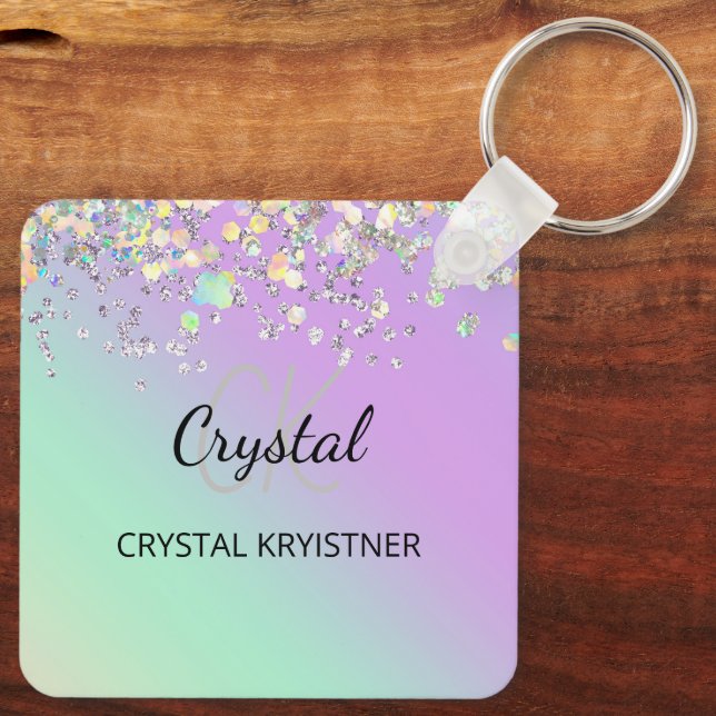 Modern Holografisk pastel Glitter Nyckelring (Baksida)