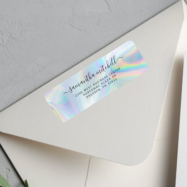 Modern holografisk personlig Returadress Etikett (Holographic Personalized Script Return Address Label)
