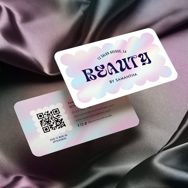 Modern Holografisk QR-kod Lash Beauty Salon Visitkort (Skapare uppladdad)