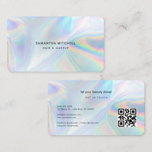 Modern holografisk QR-kod - Makeup Beautician Visitkort (Fram/baksida)