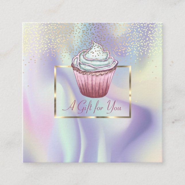 Modern holografisk, ram, konfetti, cupcakes rabattkort (Framsida)