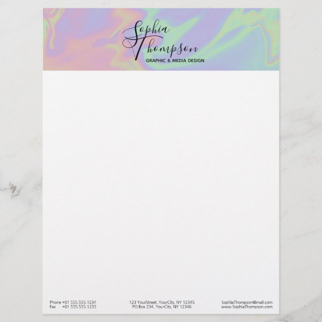 Modern holografisk regnbåge Pastel - Letterhead Brevhuvud (Framsida)
