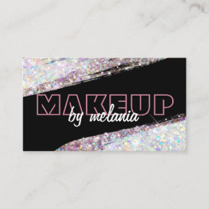 Modern holografisk Rosa Glitter Black Qr-kod Visitkort