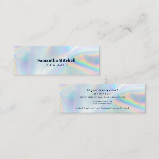 Modern Holografisk salon Beautician Makeup Mini Visitkort (Fram/baksida)