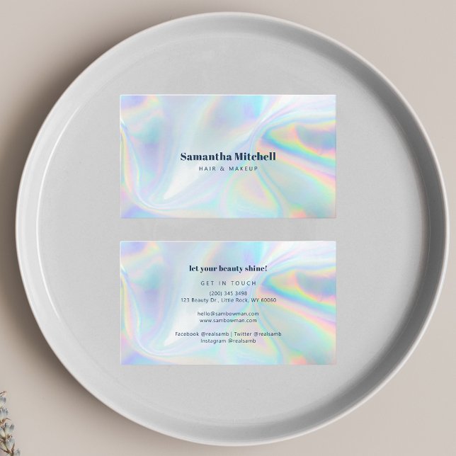 Modern holografisk skönare makeup Artist Visitkort (Holographic Hair and Makeup Business Card)