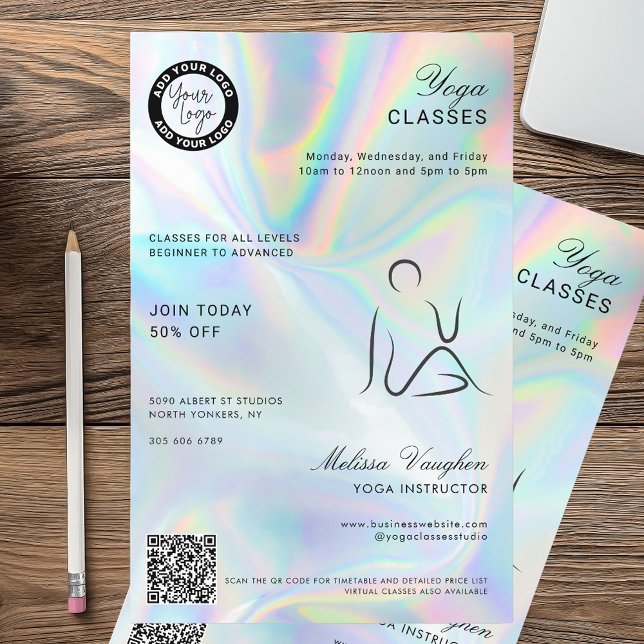 Modern Holografisk Yoga-instruktorstudiklasser Flygblad (Yoga Classes Holographic Flyer)