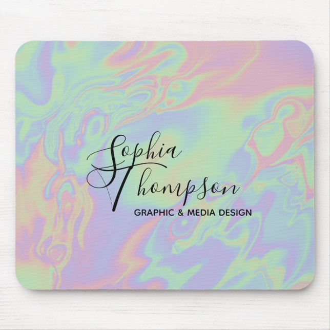 Modern Holografiskt skript Regbow Pastel Mousepad Musmatta (Framsidan)