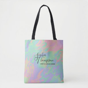 Modern holografiskt skript Regnbåge Pastel Tote Ba Tygkasse
